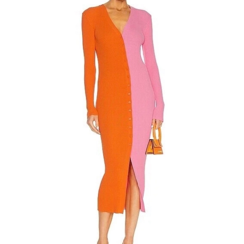 STAUD Asymmetrical Orange and Pink Dress size large